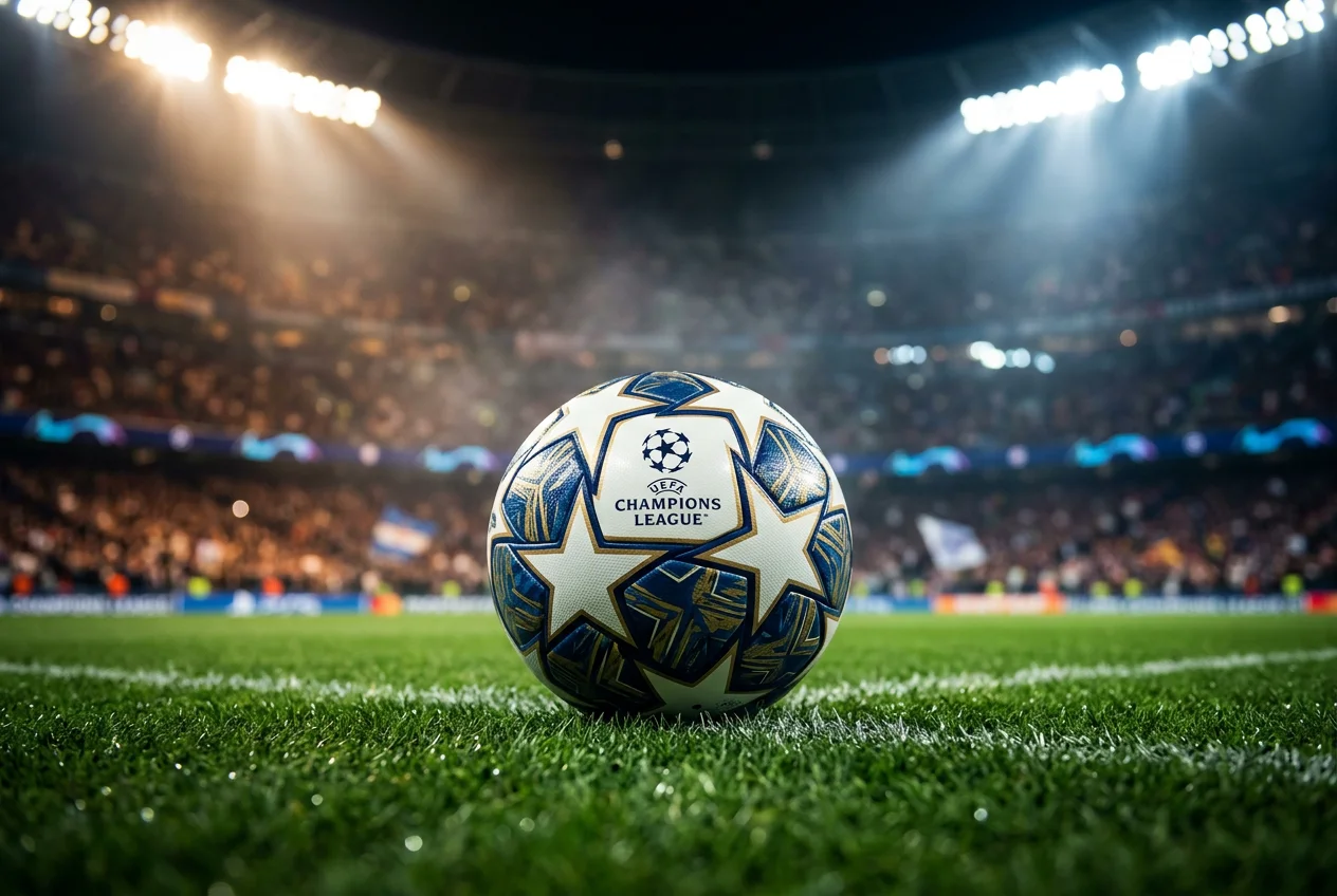 Mercados de apostas na Champions League com bola de futebol e tabela de odds